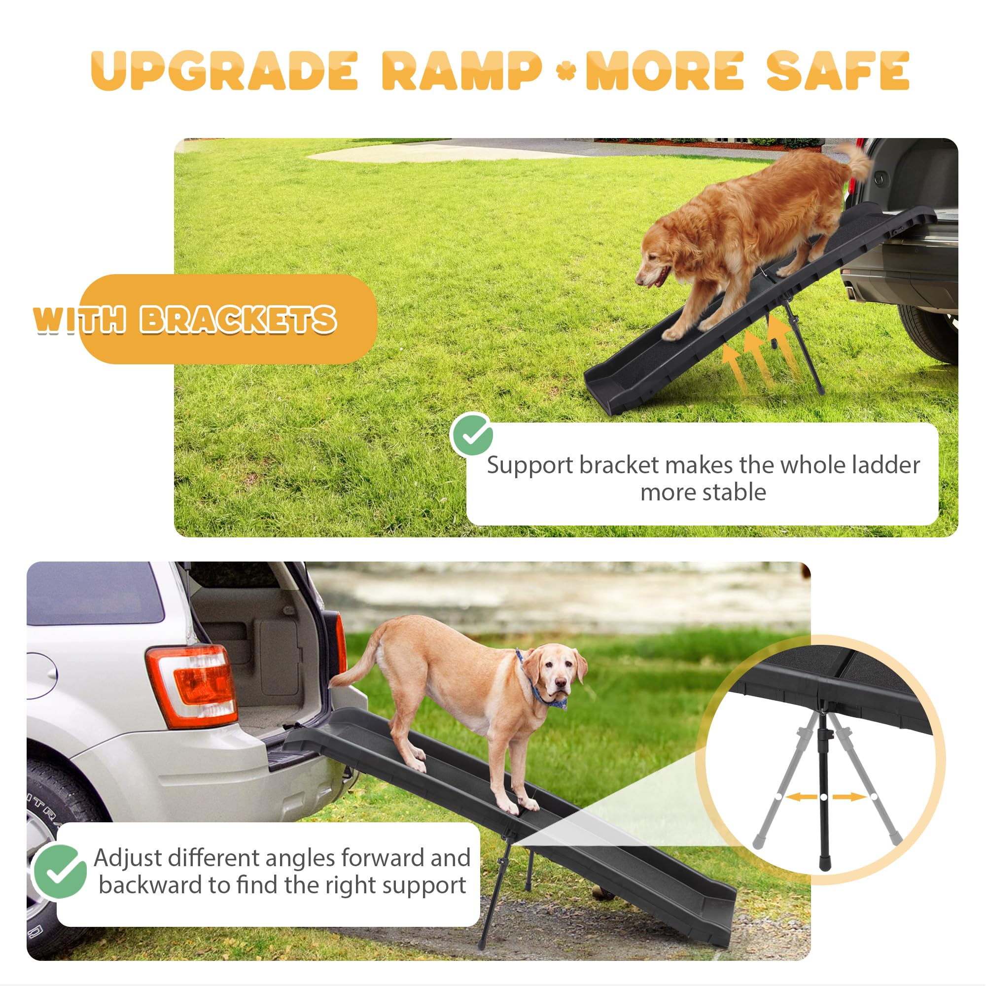COZIWOW Folding Dog Ramps, 62   L Portable Pet Ramp for Large Dogs SUV,Cars,Lightweight Cat Ramp Non-Skid Surface Steps for High